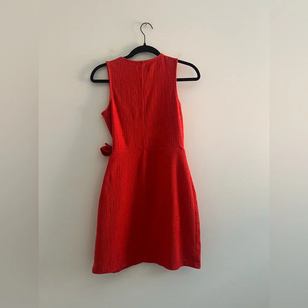 Madewell Crosshatch Side-Tie Mini Dress Red Sleeveless Wrap Style, Size XS - Picture 7 of 7
